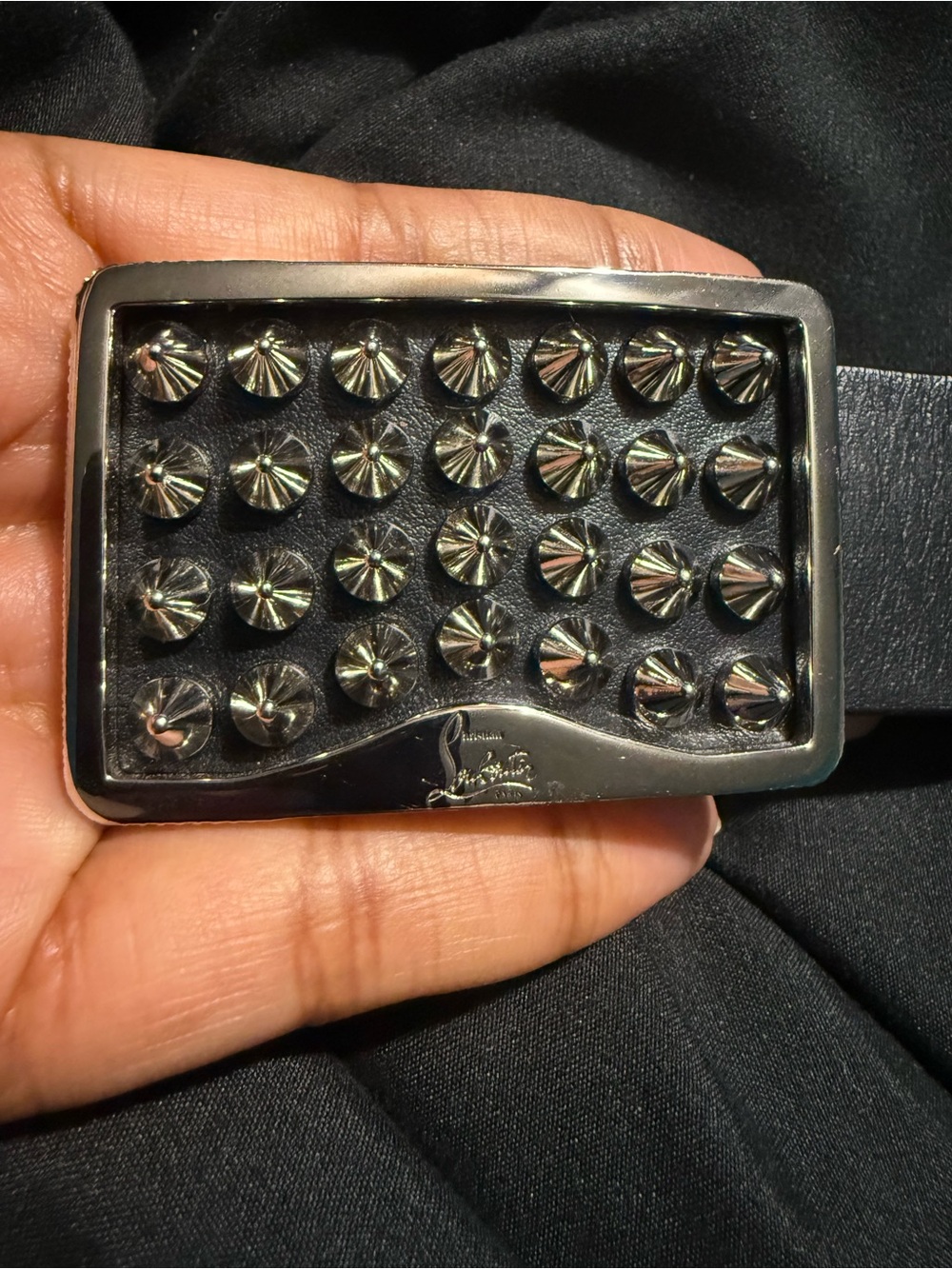 Louis Vuitton Black and Silver Spike Belt Buckle